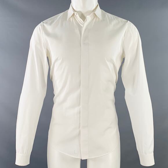 VALENTINO Size M White Cotton Hidden Buttons Long Sleeve Shirt - Picture 1 of 11
